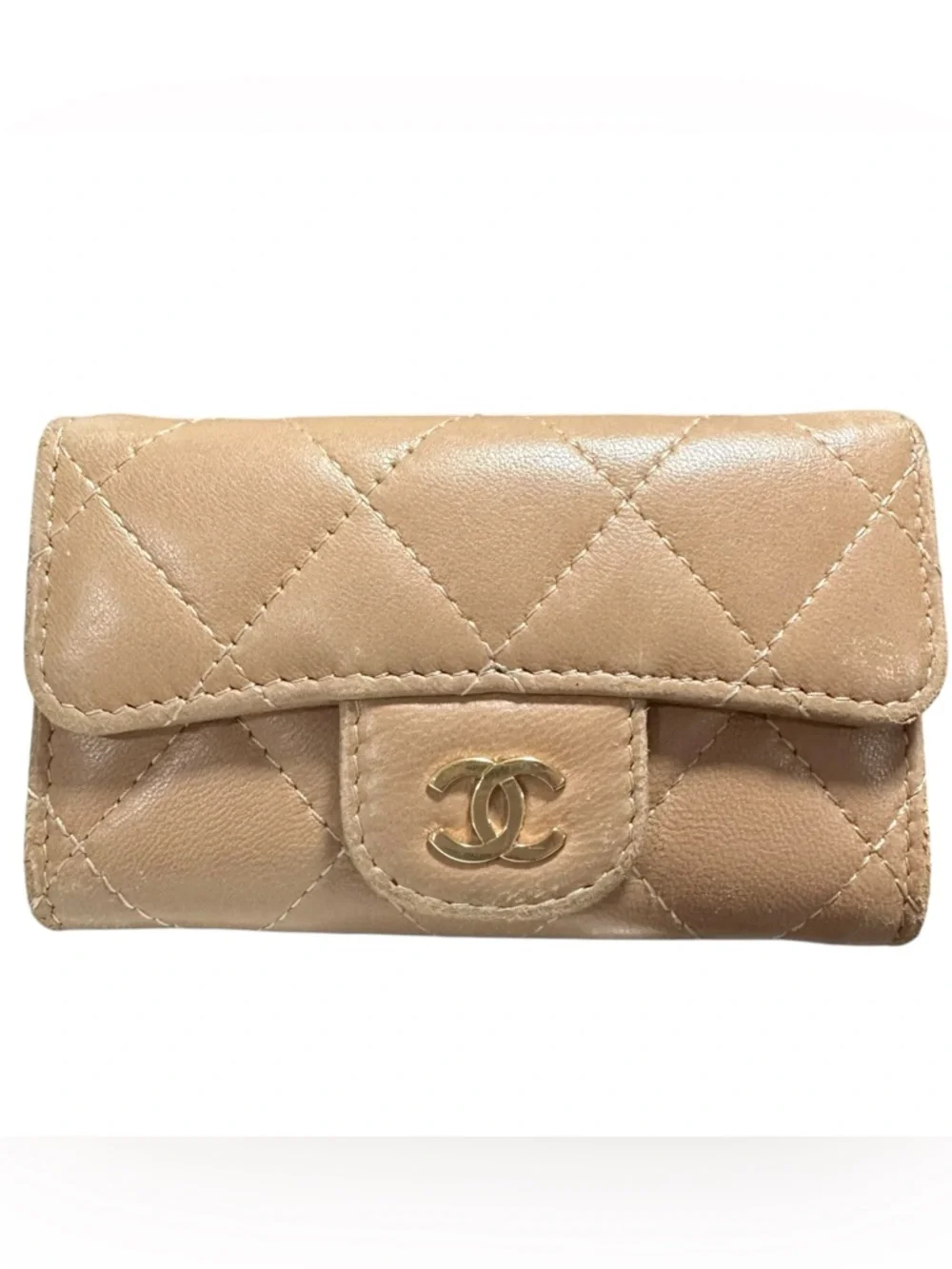 Chanel Tan Quilted Lambskin Leather Flap Card & Key Holder with Box & COA - Picture 3 of 14